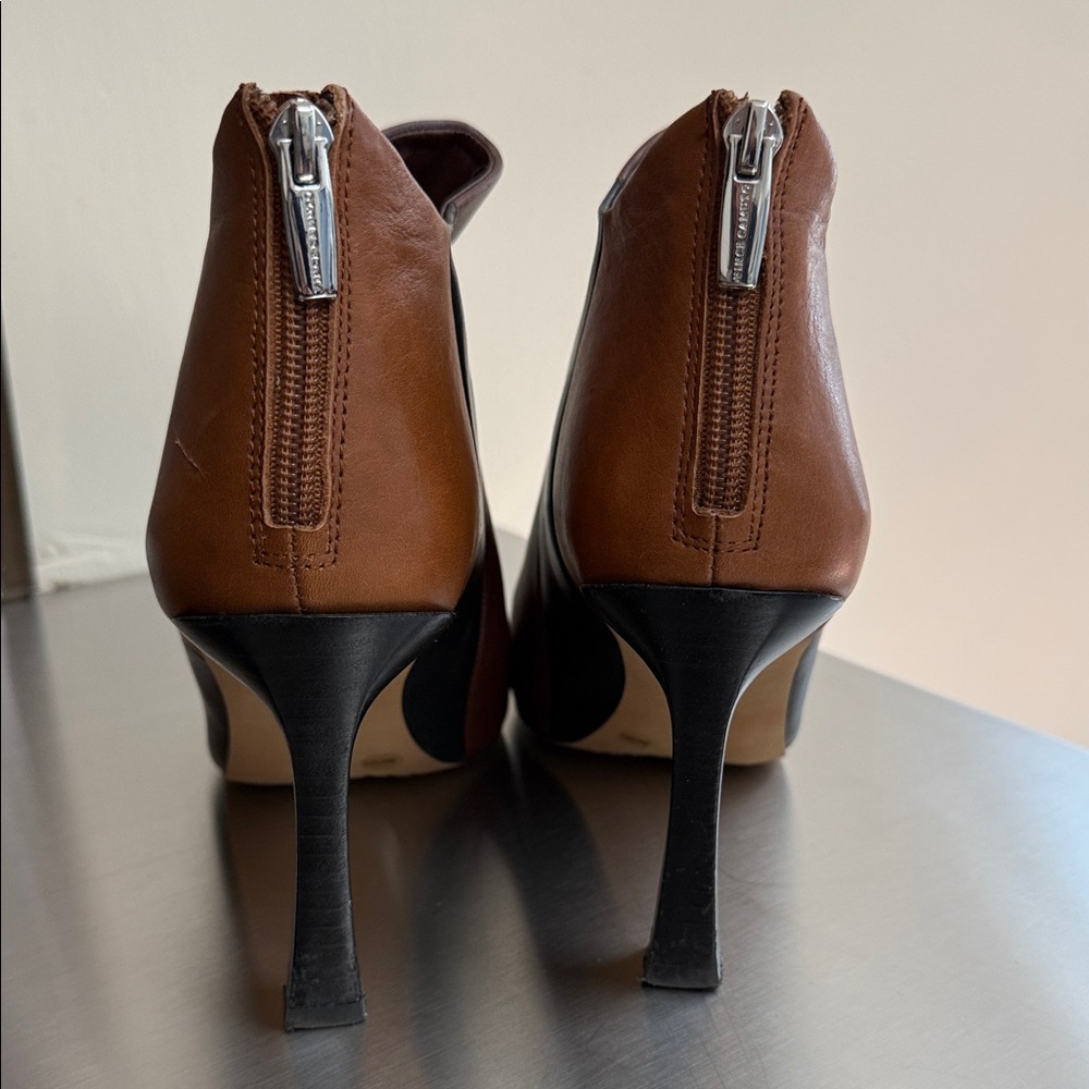 Vince Camuto Brown and Black Heeled Peep Toe Boots - Picture 4 of 8